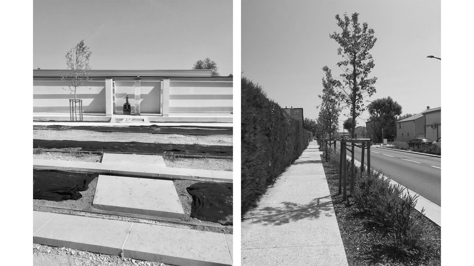 Chantier des espaces publics et de la pergola de Châteaurenard en cours de finition