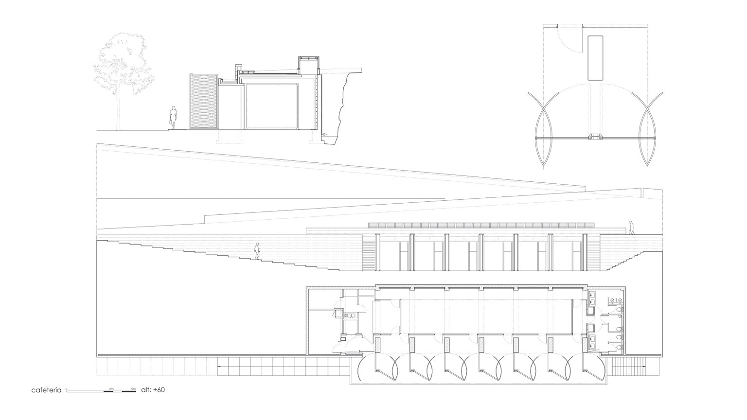 La salle d’exposition et le bar du Parc de la Ereta